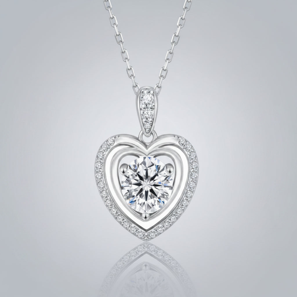 Moissanite Cœur Double Entourage Kette