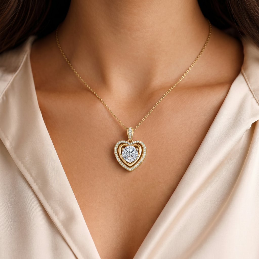 Moissanite Cœur Double Entourage Kette