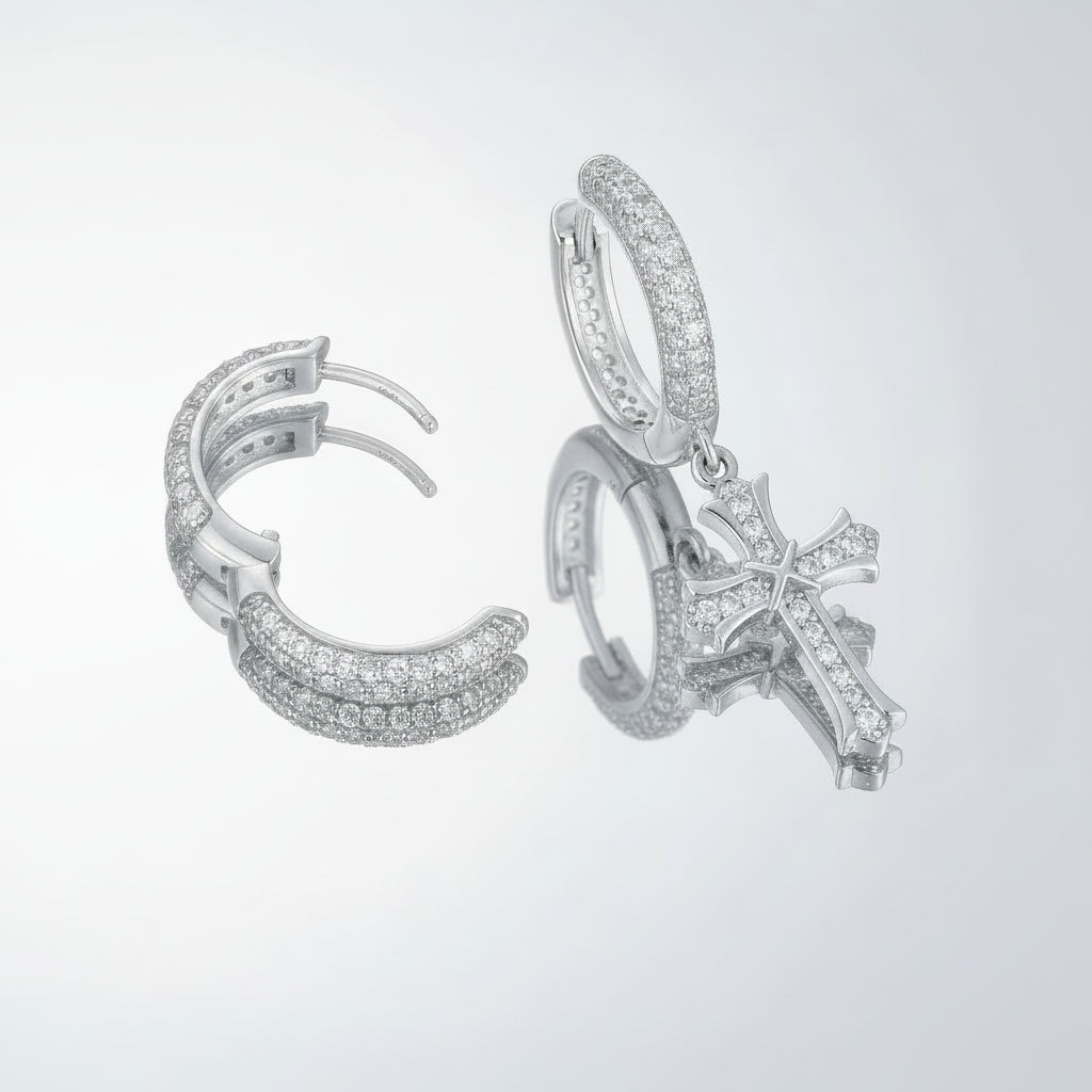 Moissanite Cross Hoops
