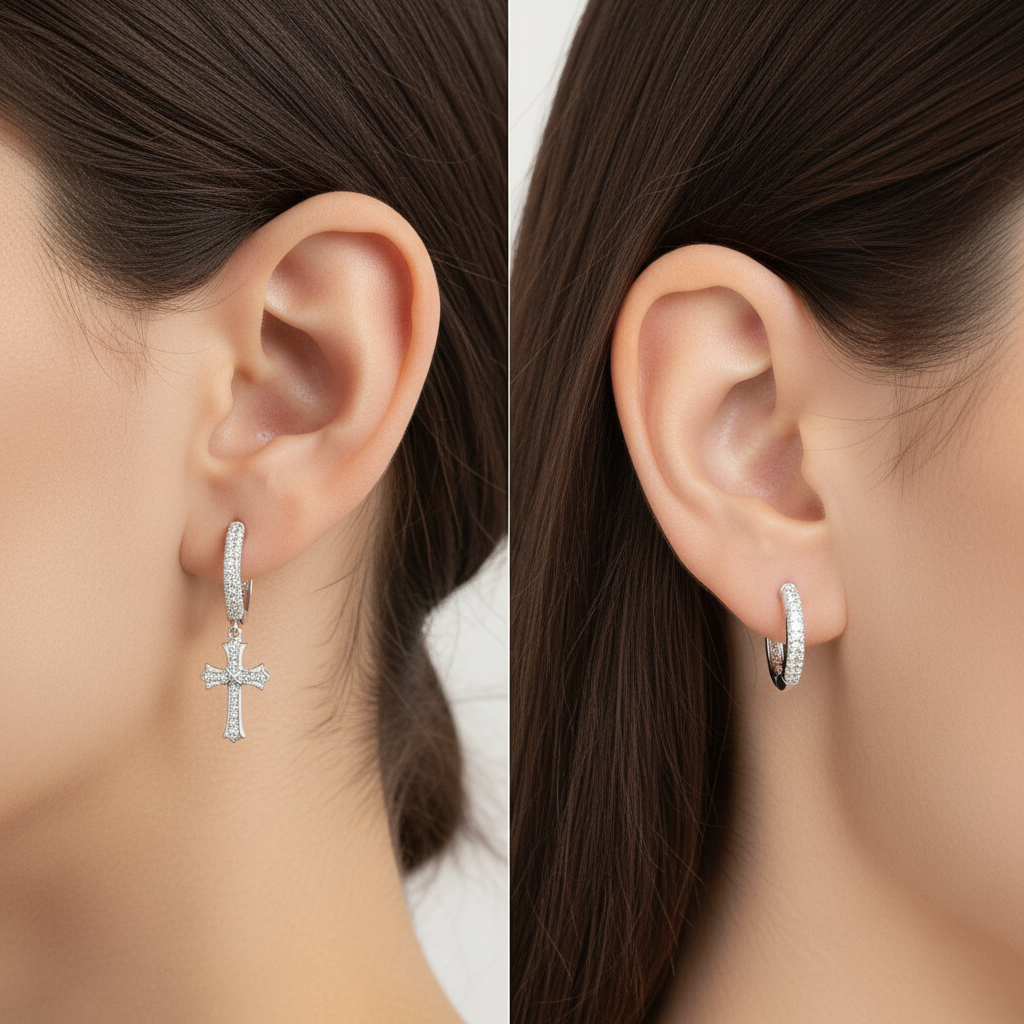 Moissanite Cross Hoops