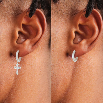 Moissanite Cross Hoops