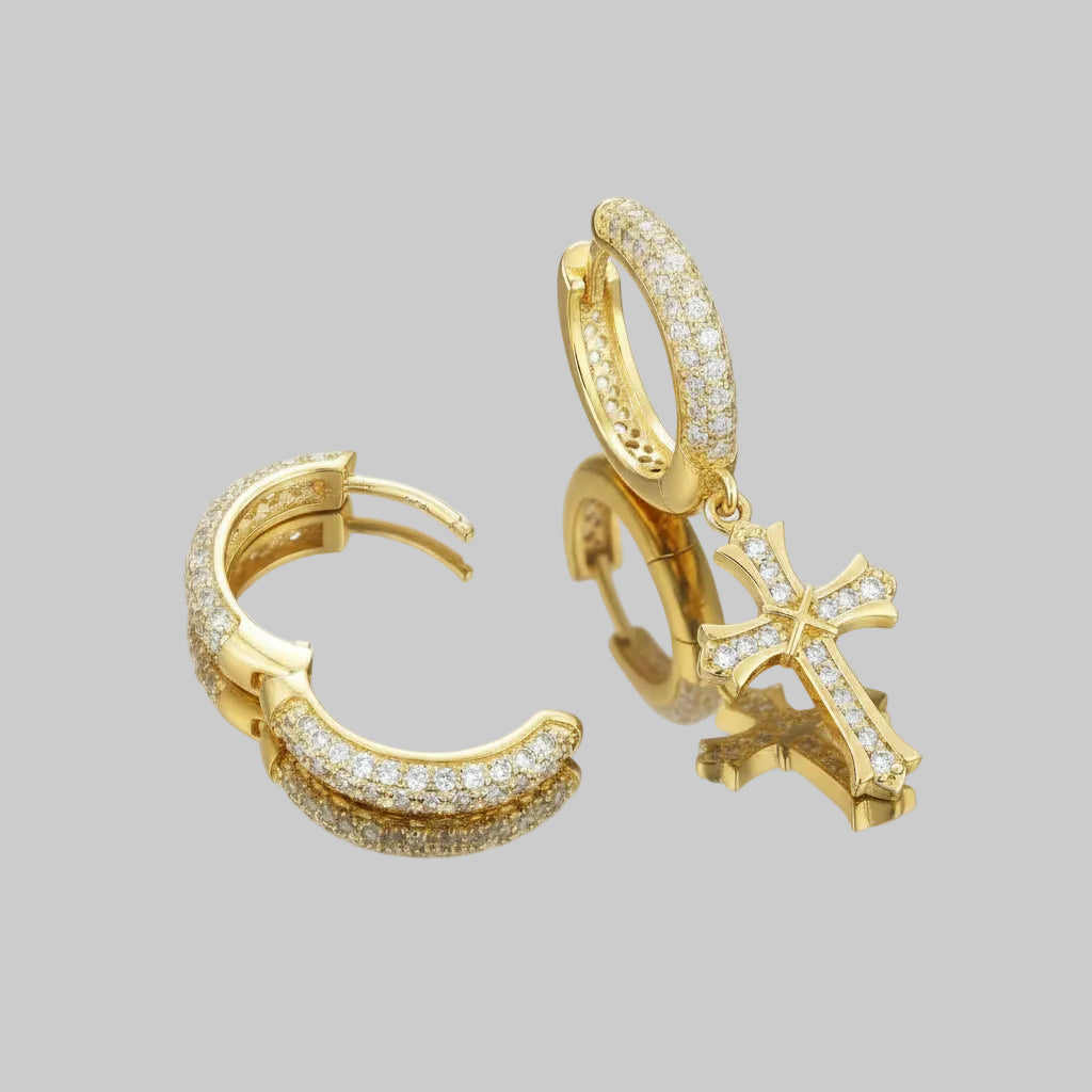 Moissanite Cross Hoops