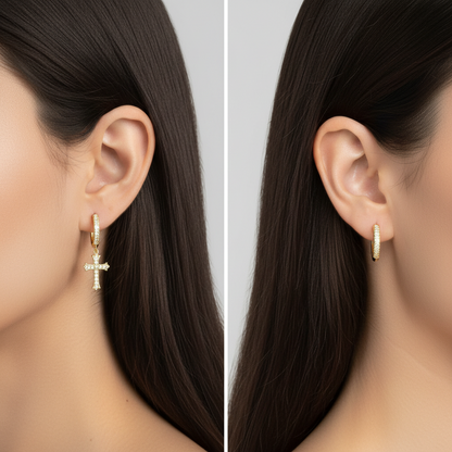 Moissanite Cross Hoops