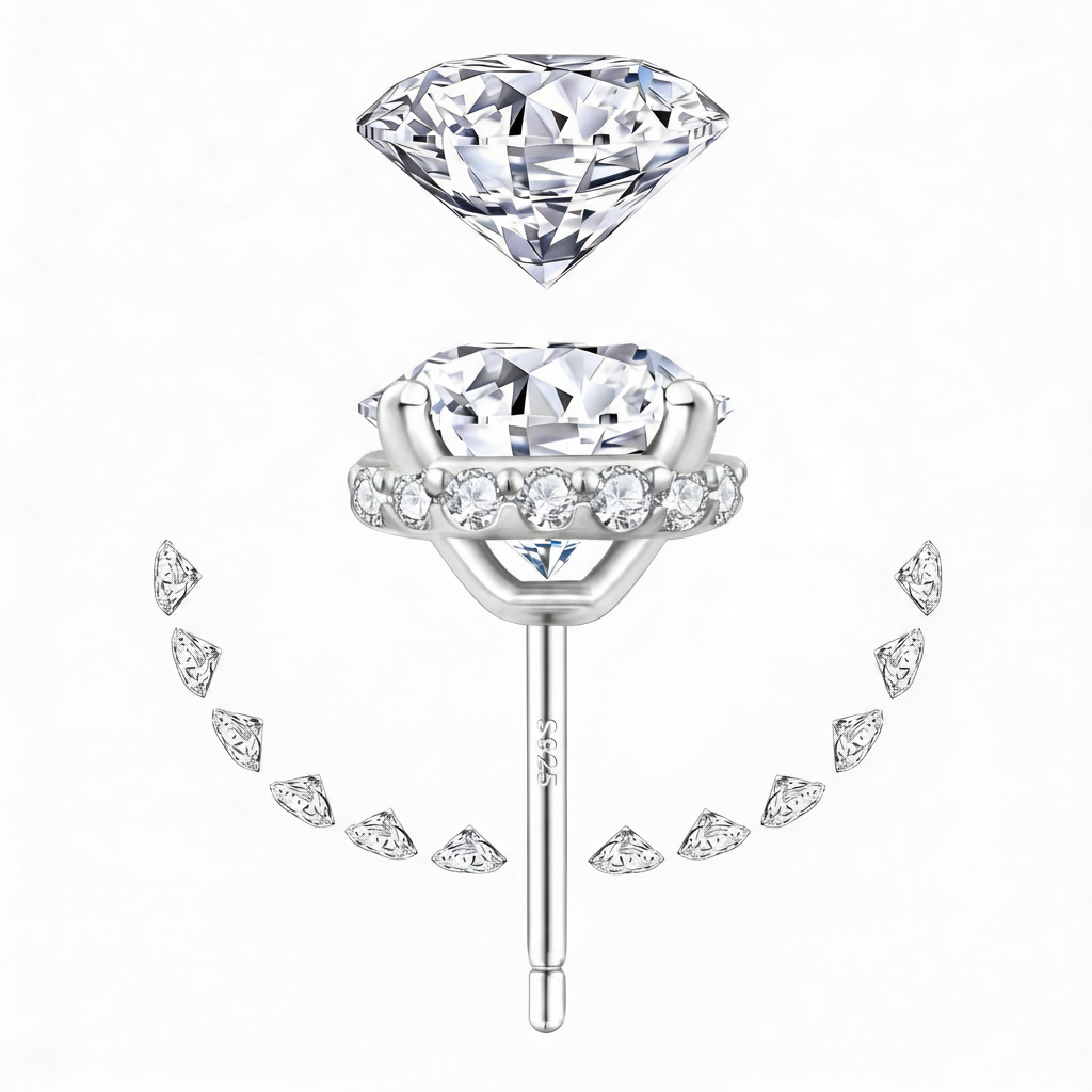 Moissanite Halo Ohrstecker